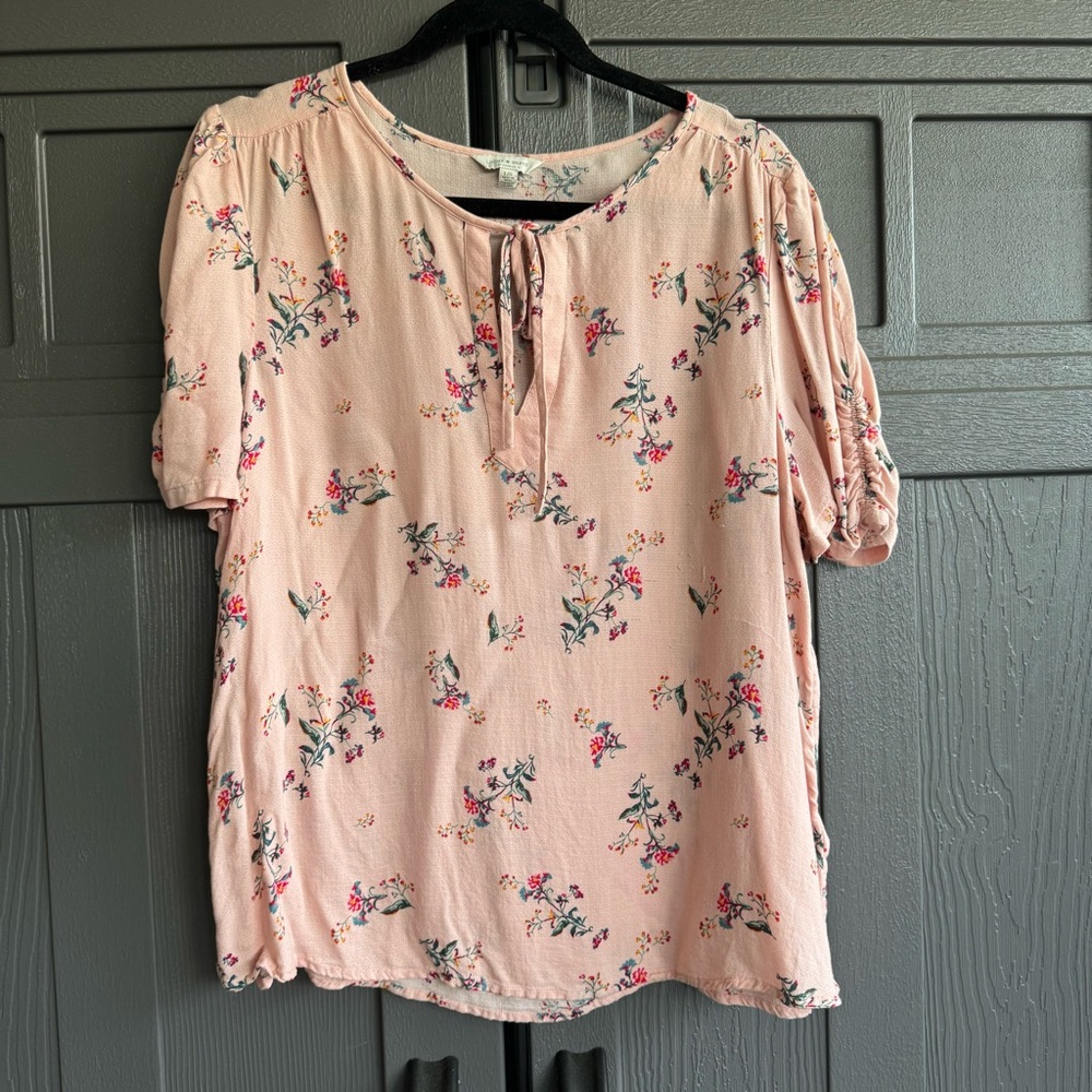 Lucky Brand Pink Floral Blouse Large EUC